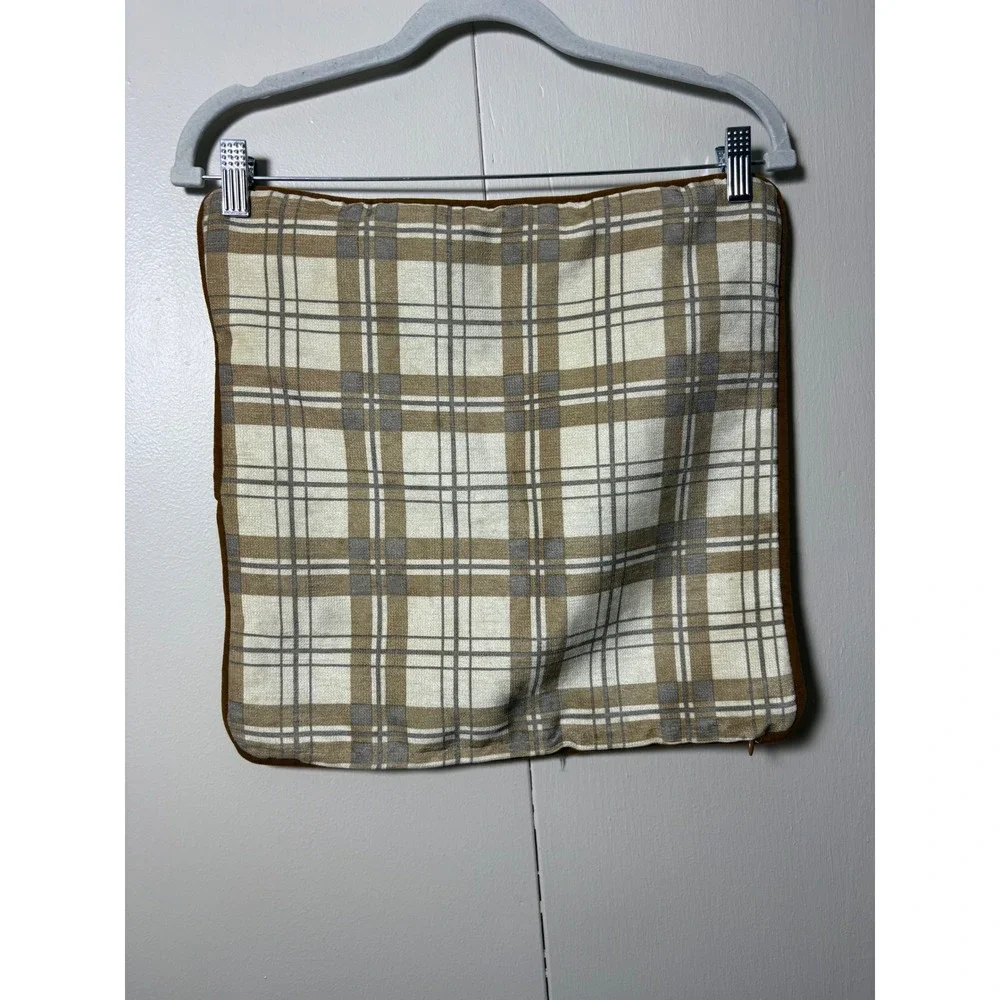 Marriott by P/Kaufmann Balloon Dog Plaid Pillow Cover 16x16 Turquoise Tan